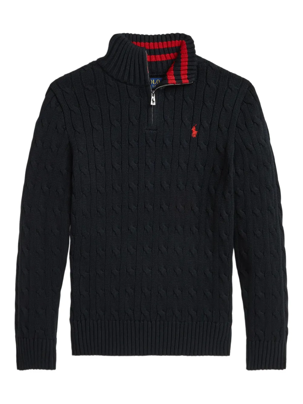 POLO RALPH LAUREN KIDS Kabelgebreide trui met rits Zwart