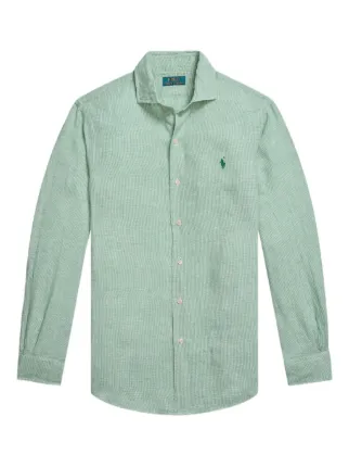 美品 RALPH LAUREN リネン100% ボタンダウンシャツ グリーン S Polo Ralph Lauren リネンシャツ | グリーン | FARFETCH JP