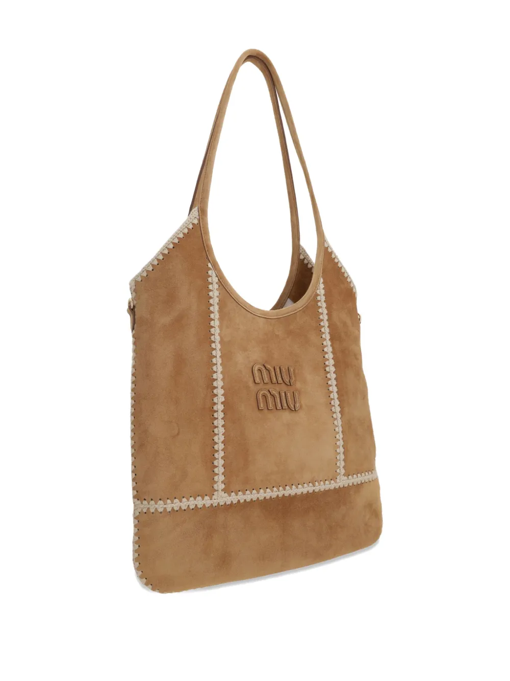 Miu crochet-trimmed suede shoulder bag Bruin