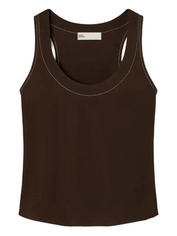 Tory Burch Contrast-stitched Tank Top in Brown