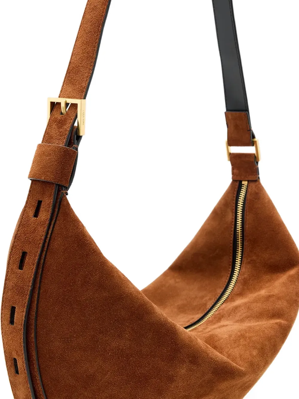 Allsaints Half Moon Suede Shoulder Bag In Brown