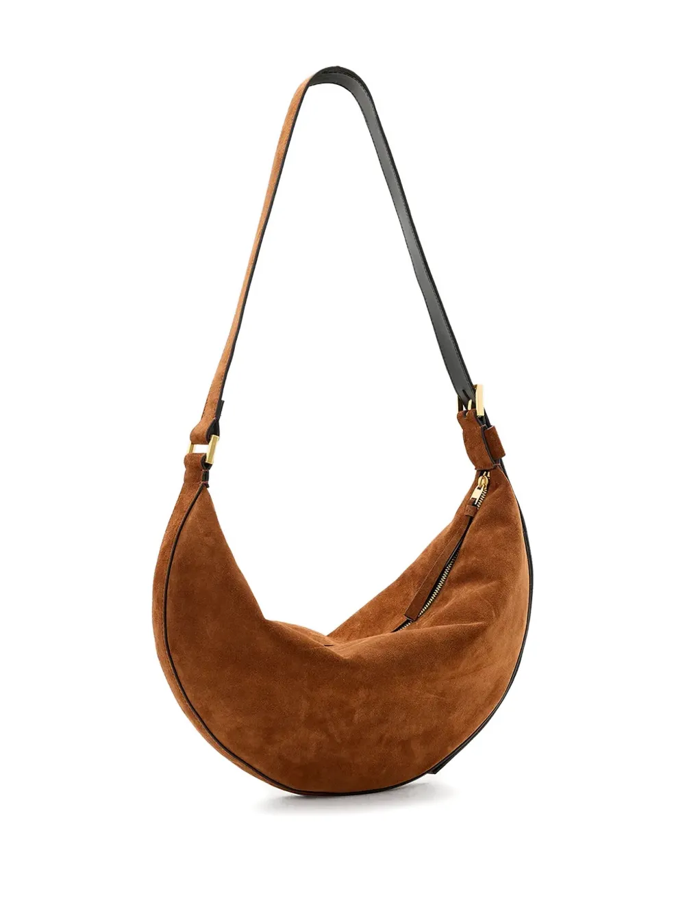Allsaints Half Moon Suede Shoulder Bag In Brown