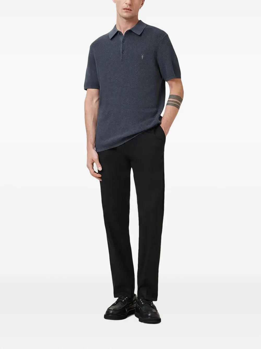 AllSaints embroidered-logo polo shirt - Blauw