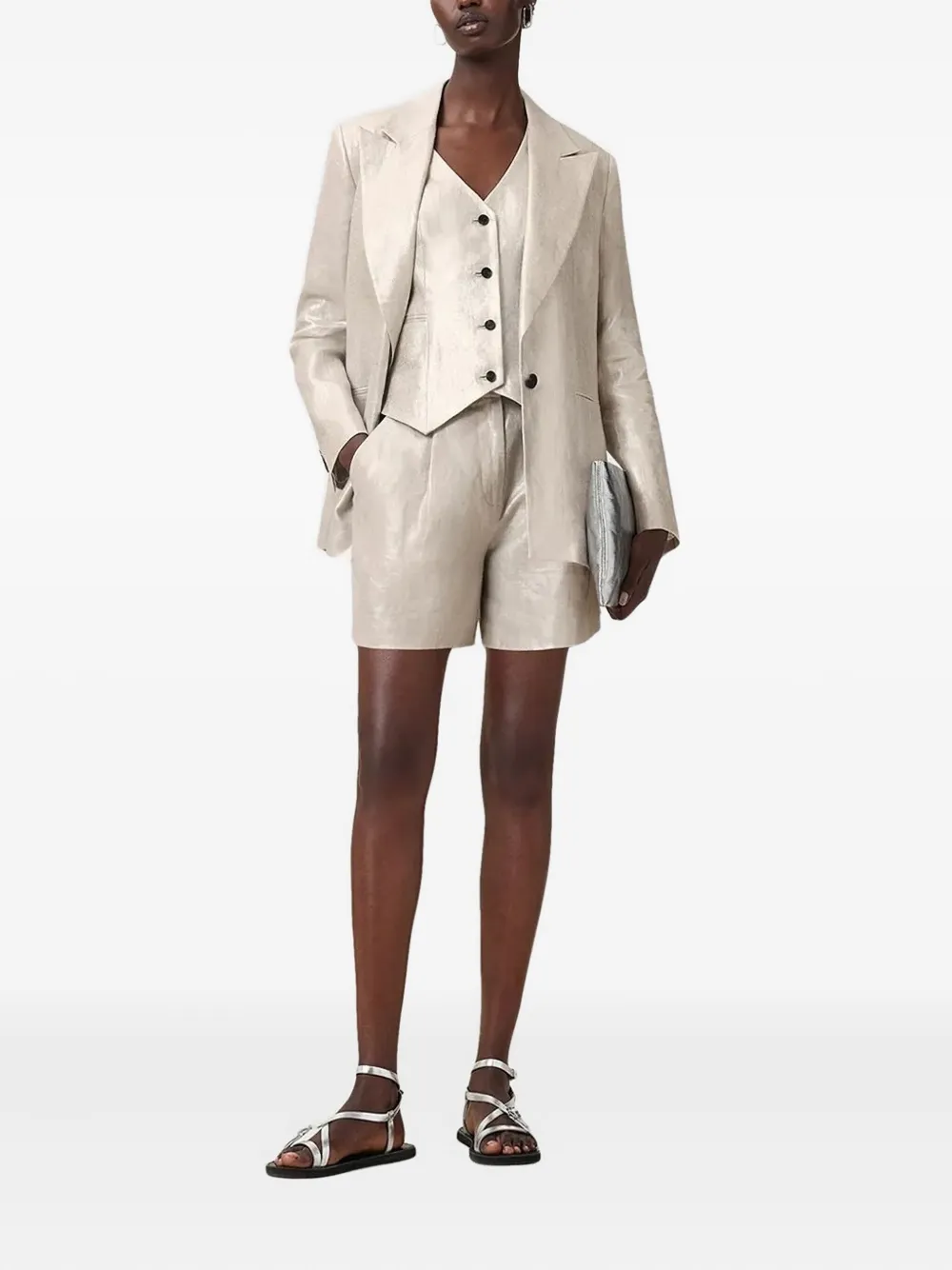 Allsaints Averie Metallic-effect Blazer In Neutral