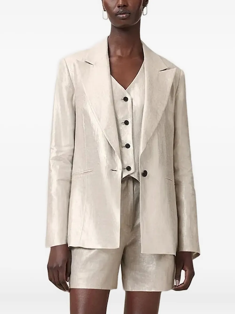 Allsaints Averie Metallic-effect Blazer In Neutral