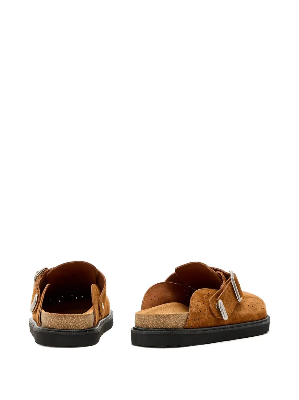 Allsaints Perforated Buckled Mules In Brown