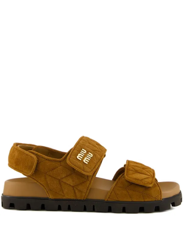 Miu Miu Sporty Quilted Double-strap Sandals in Brown
