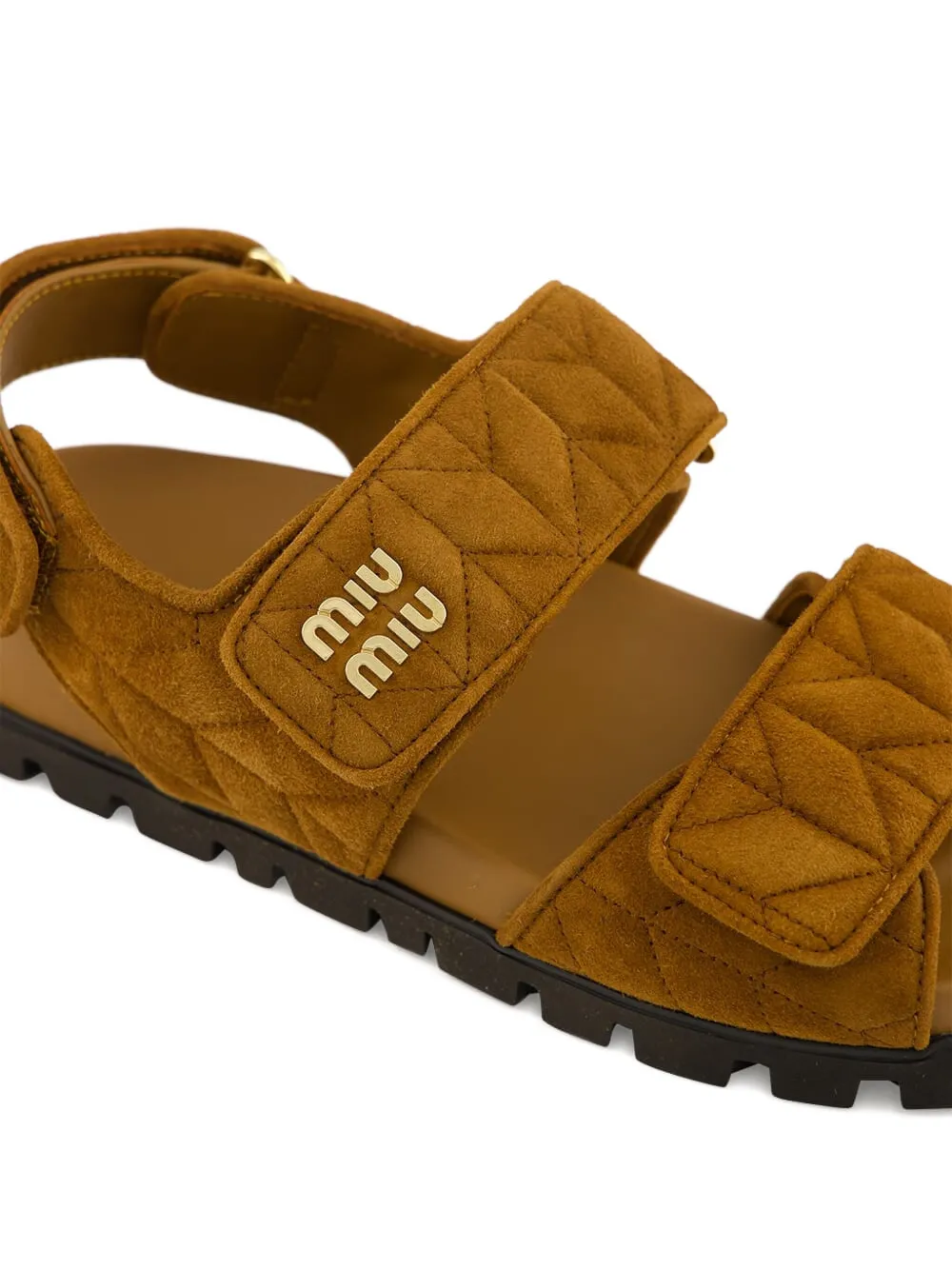 Miu Sporty gewatteerde sandalen met dubbele bandjes Bruin