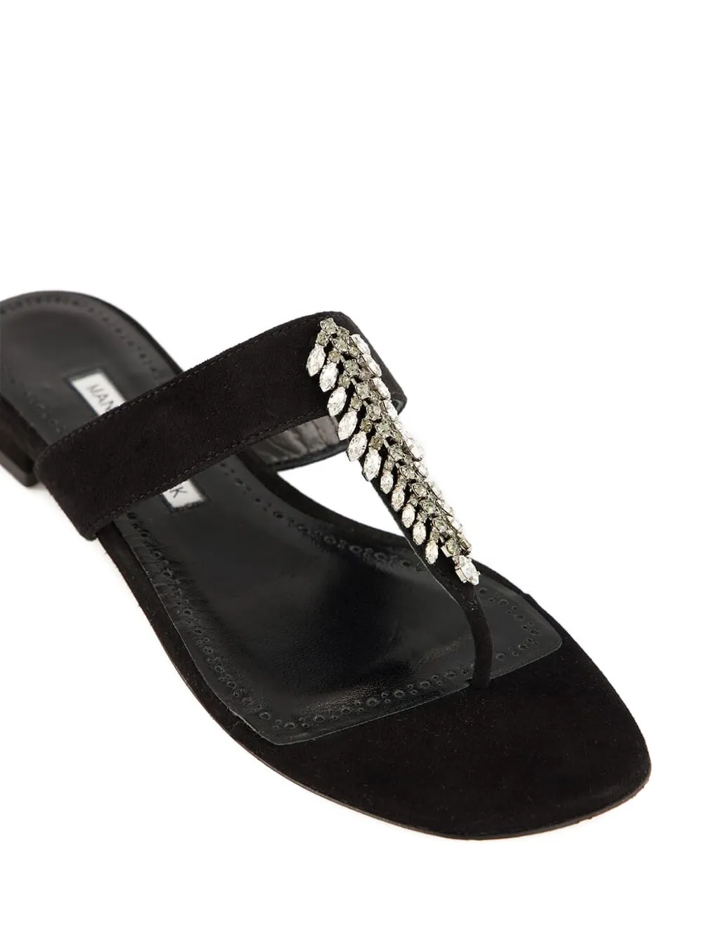 Manolo Blahnik crystal-embellished flat sandals Black