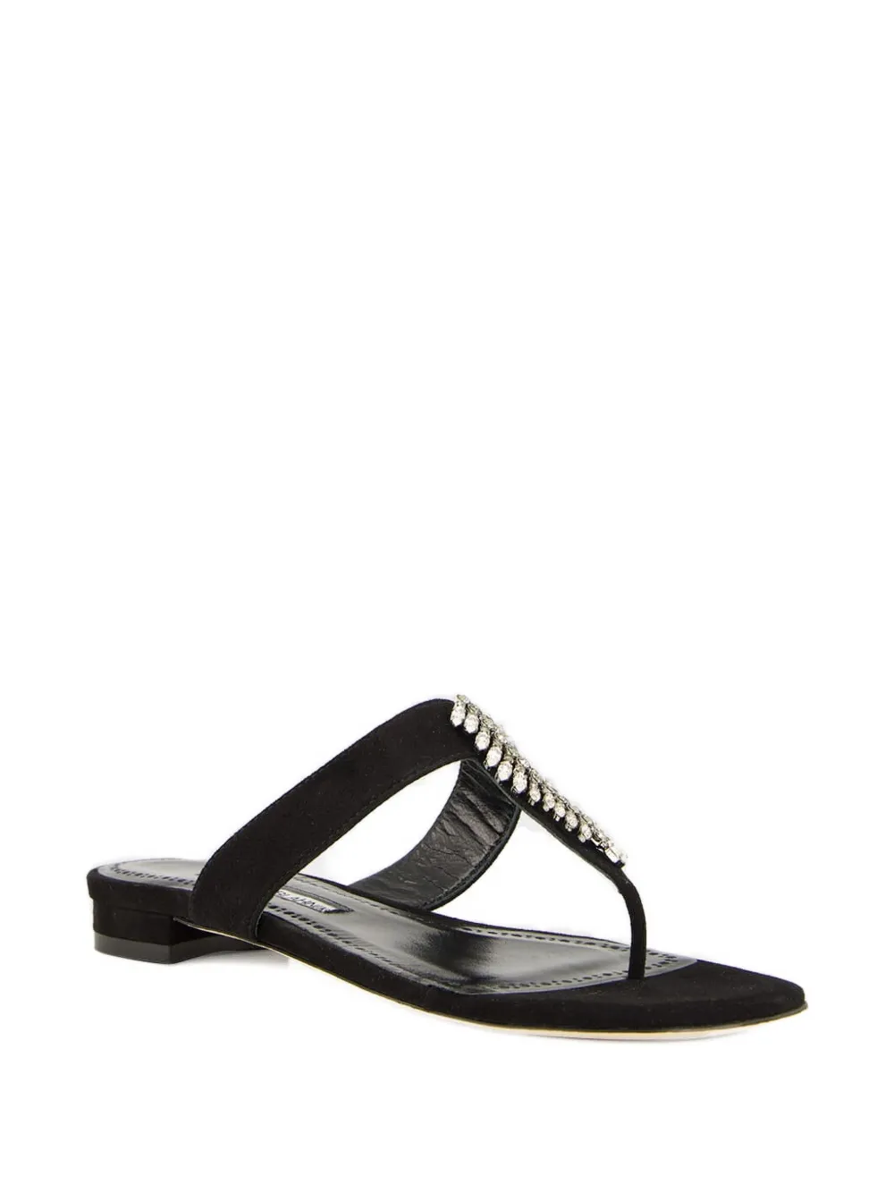Manolo Blahnik crystal-embellished flat sandals Black
