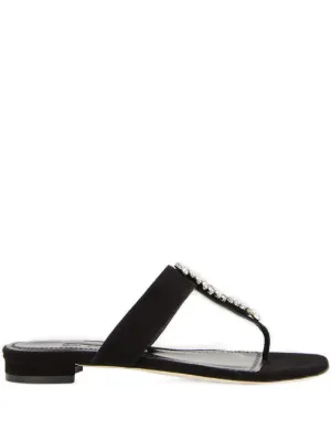 Manolo Blahnik Trinamu ビジュートリム サテンフラットサンダル