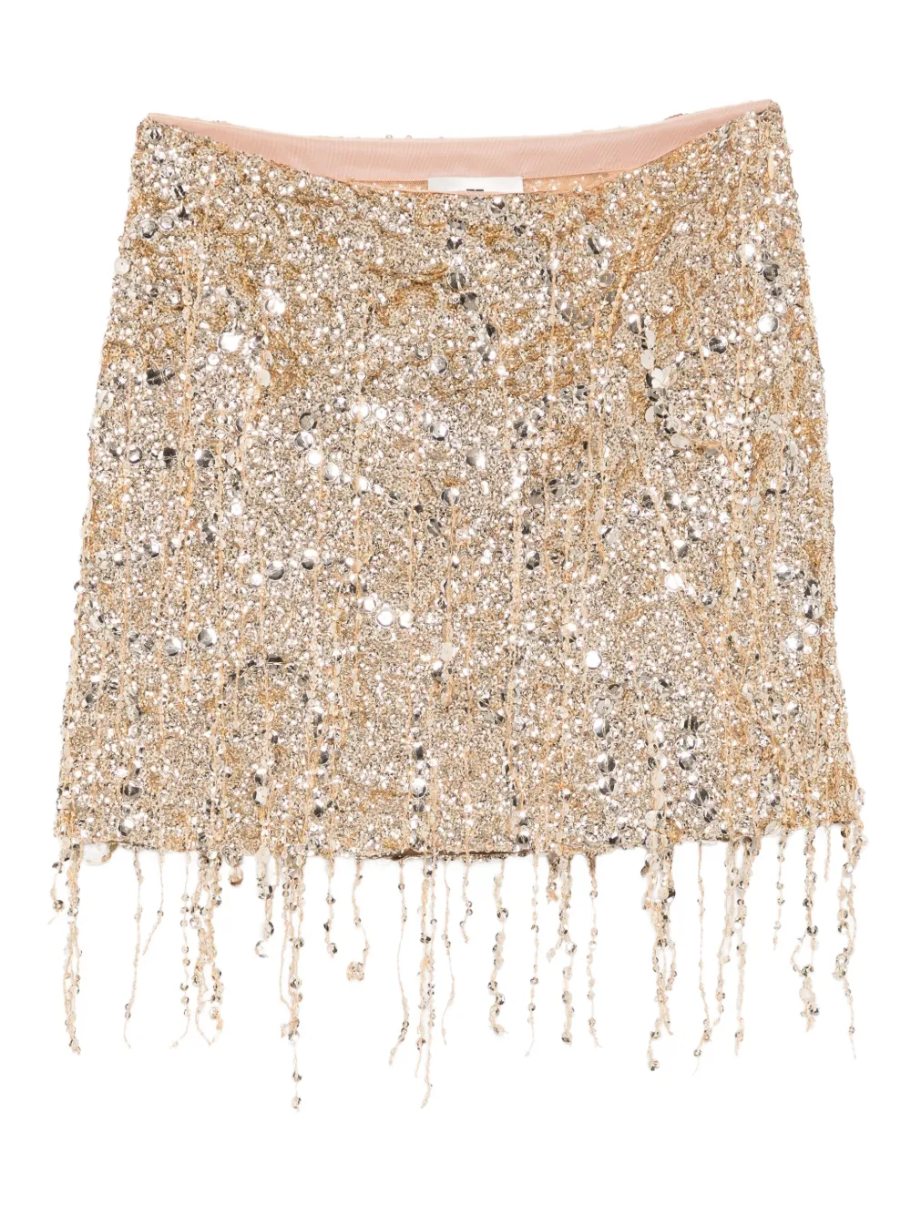 Elisabetta Franchi sequinned-fringe tulle mini skirt | Gold | Image 1