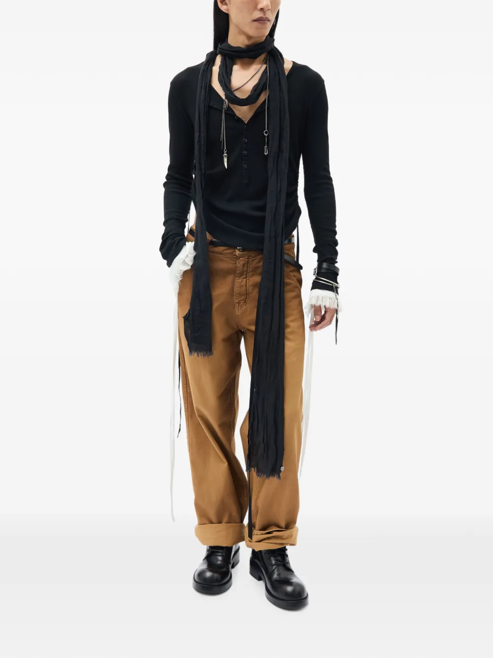 Ann Demeulemeester frayed-edge crinkled scarf - Nero