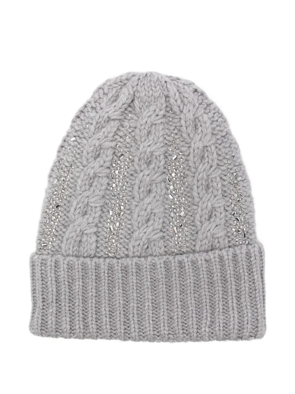 cable-knit crystal-embellished beanie