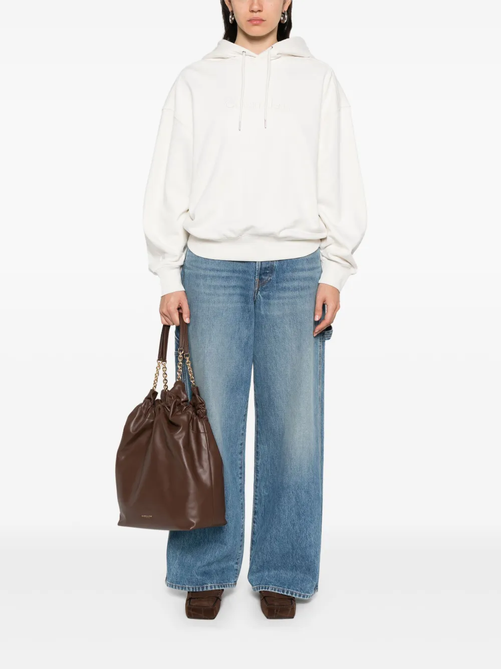 Calvin Klein logo-embroidered hoodie - Beige