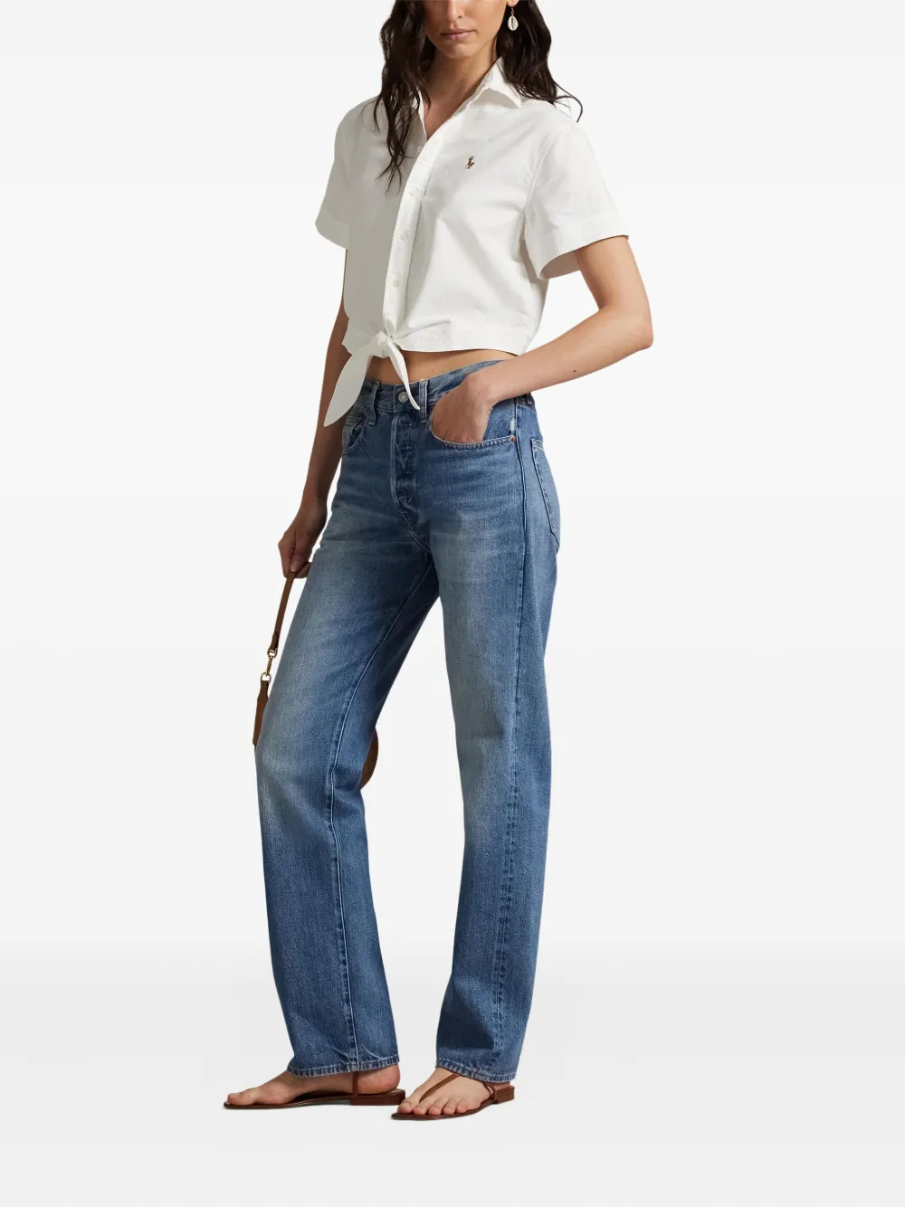 Polo Ralph Lauren Blouse met gestrikte voorkant en korte mouwen - Wit