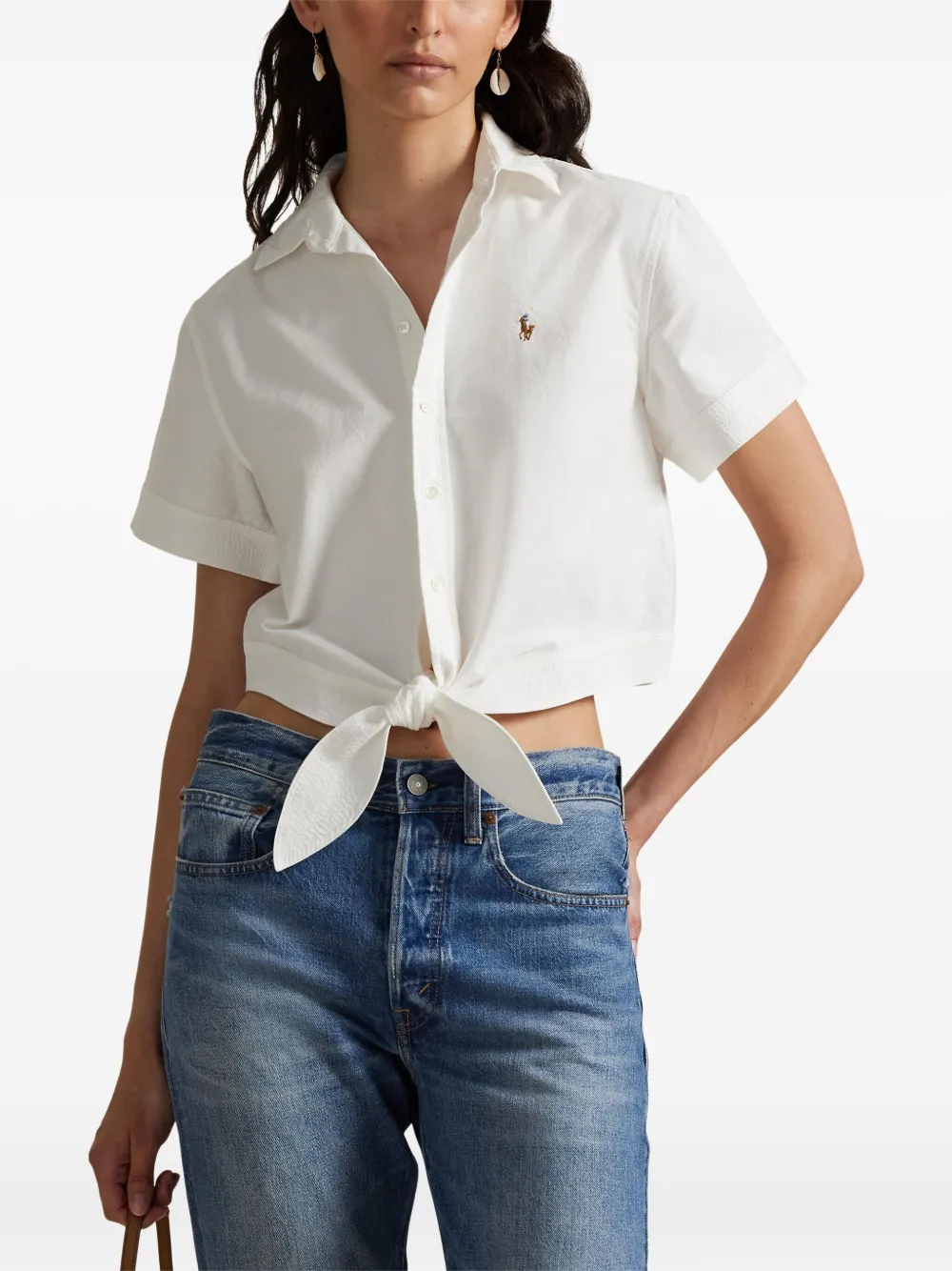 Polo Ralph Lauren Blouse met gestrikte voorkant en korte mouwen Wit