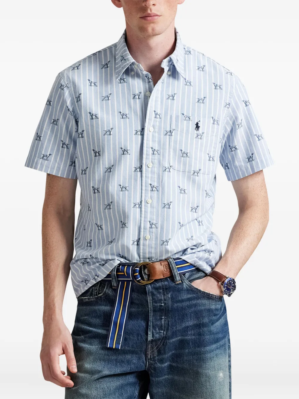 Polo Ralph Lauren Gestreept overhemd met hondenprint Blauw