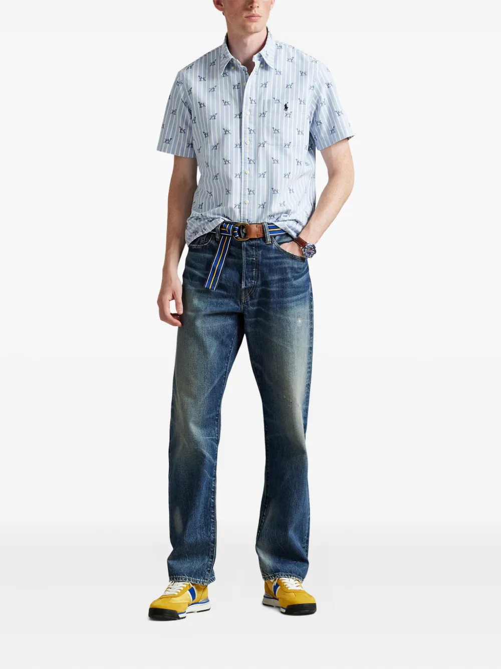 Polo Ralph Lauren Gestreept overhemd met hondenprint Blauw