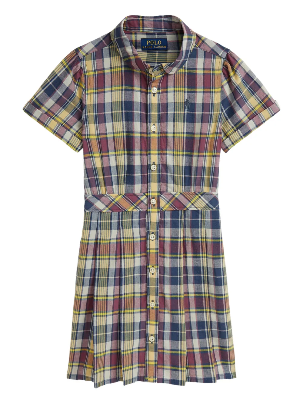 POLO RALPH LAUREN KIDS チェック ショートスリーブ ワンピース - イエロー POLO RALPH LAUREN KIDS チェック ショートスリーブ ワンピース - イエロー