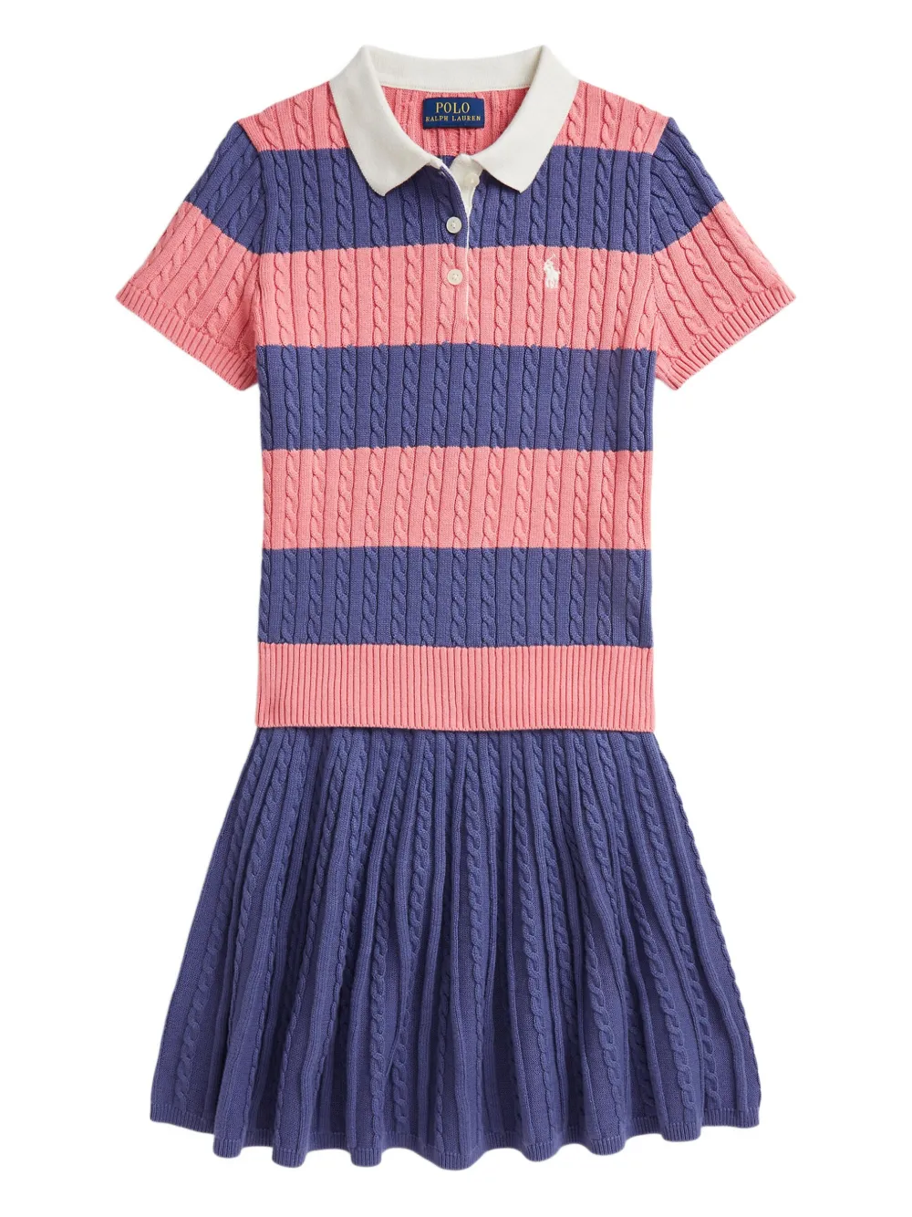 POLO RALPH LAUREN KIDS Gebreide gestreepte poloshirt en jurk set Paars
