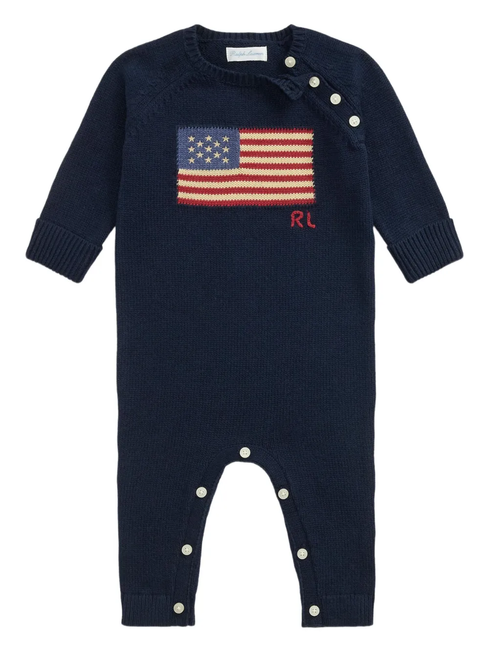 POLO RALPH LAUREN KIDS Gebreide romper verfraaid met vlag Blauw