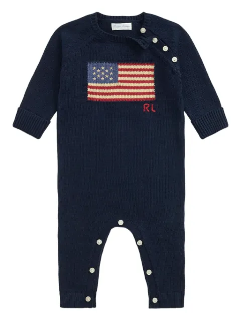 POLO RALPH LAUREN KIDS flag-embellished knitted romper