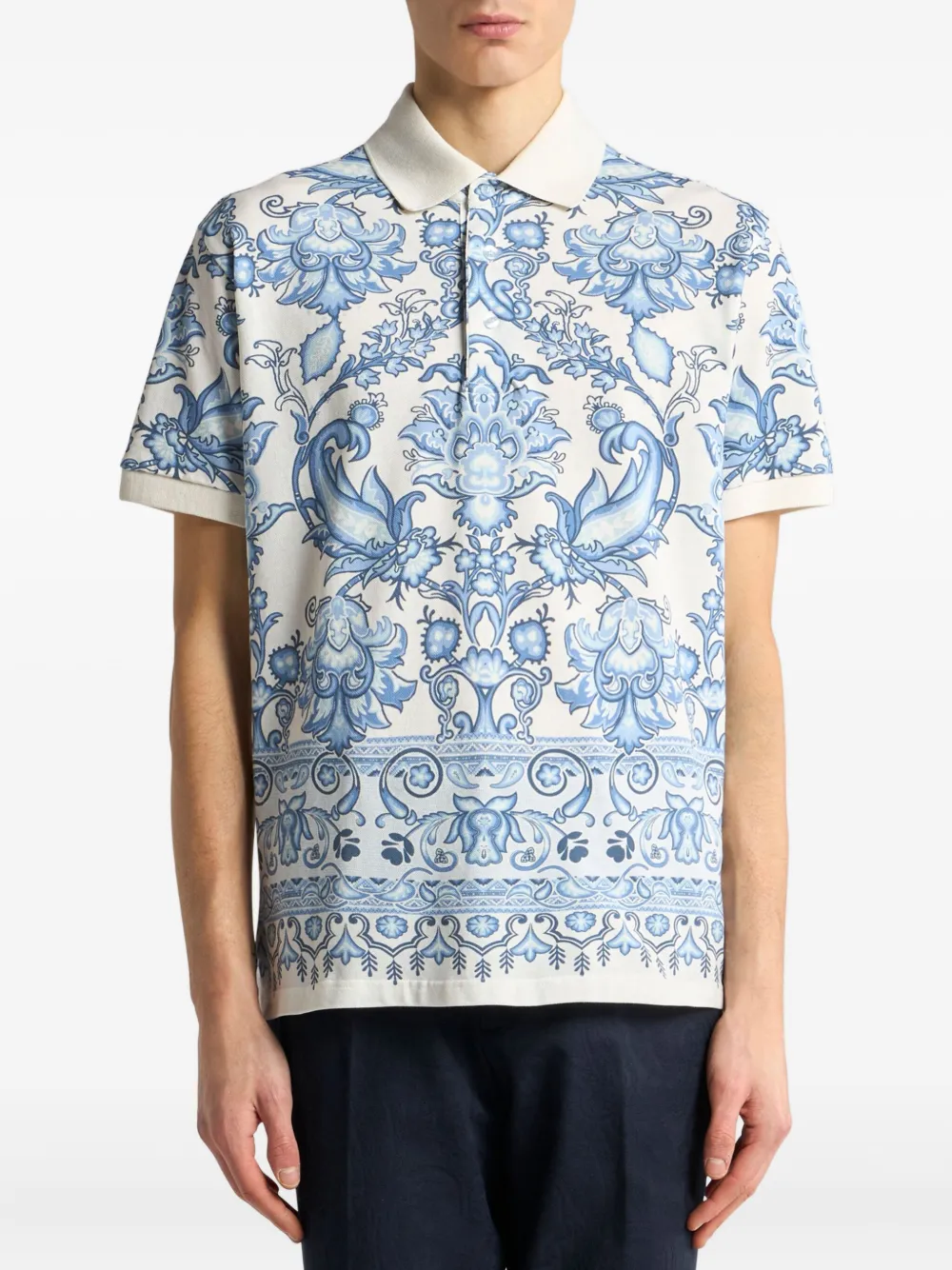 ETRO floral-print polo shirt Blauw