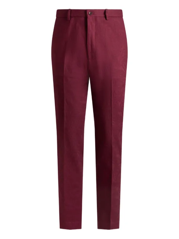 Etro Patterned-jacquard Straight-leg Trousers in Red