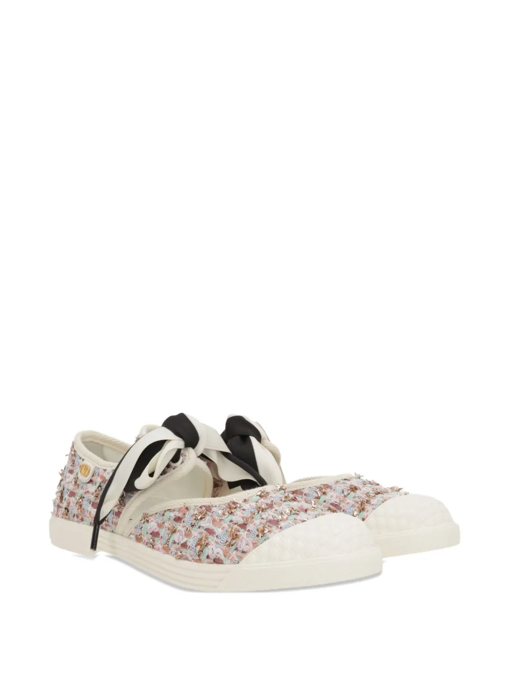 Valentino Garavani tweed bow sneakers White