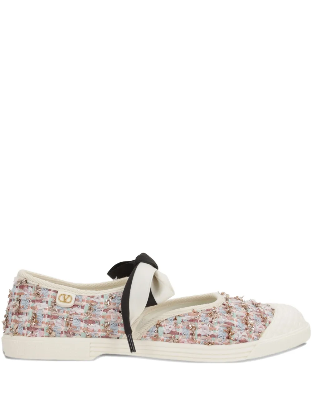 Valentino Garavani tweed bow sneakers White