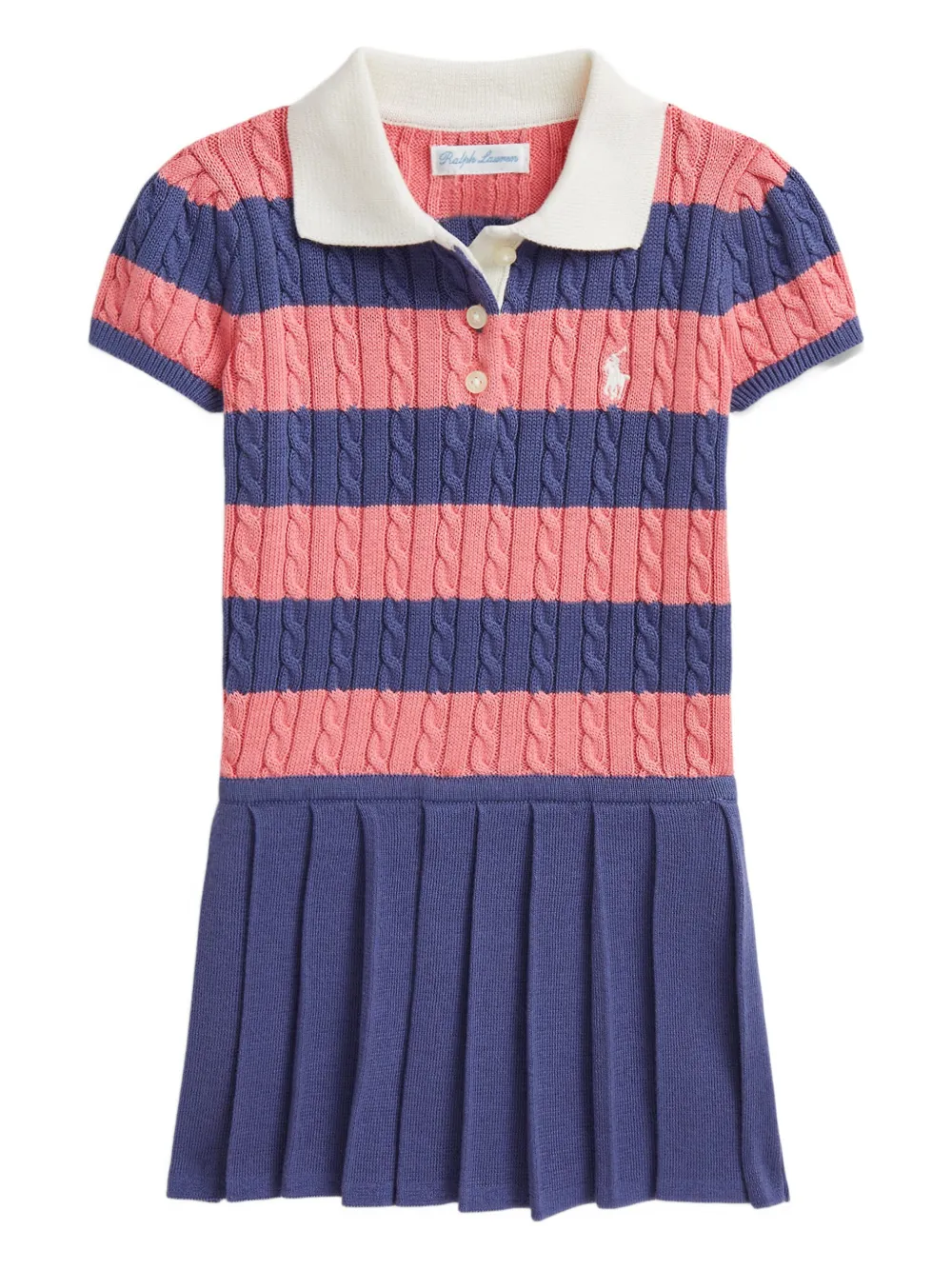 POLO RALPH LAUREN KIDS Kabelgebreide gestreepte polojurk Paars