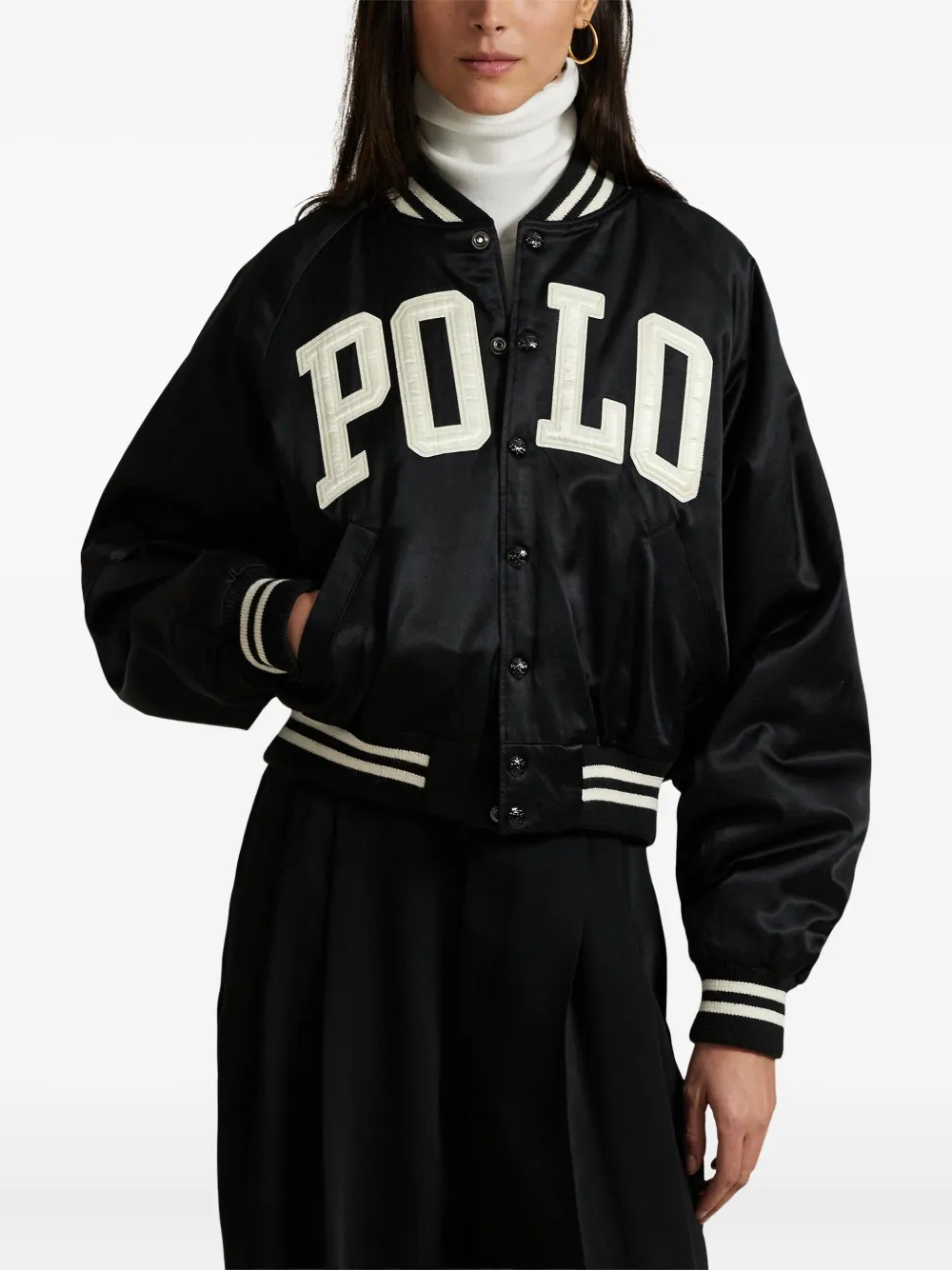 Polo Ralph Lauren Satijnen bomberjack met logoprint Zwart