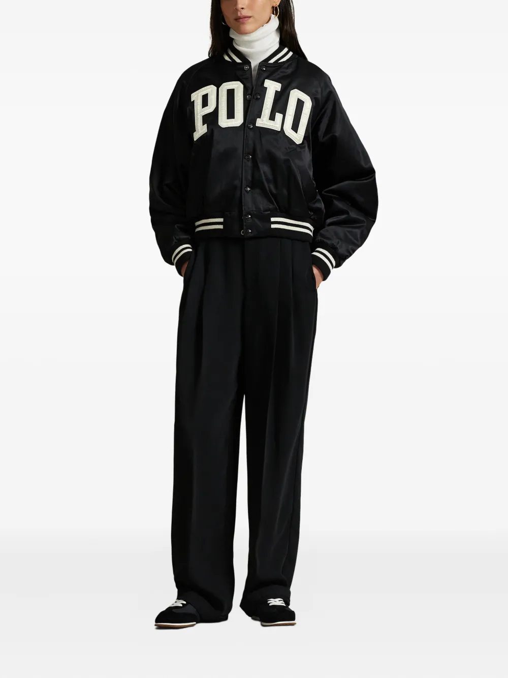 Polo Ralph Lauren Satijnen bomberjack met logoprint Zwart