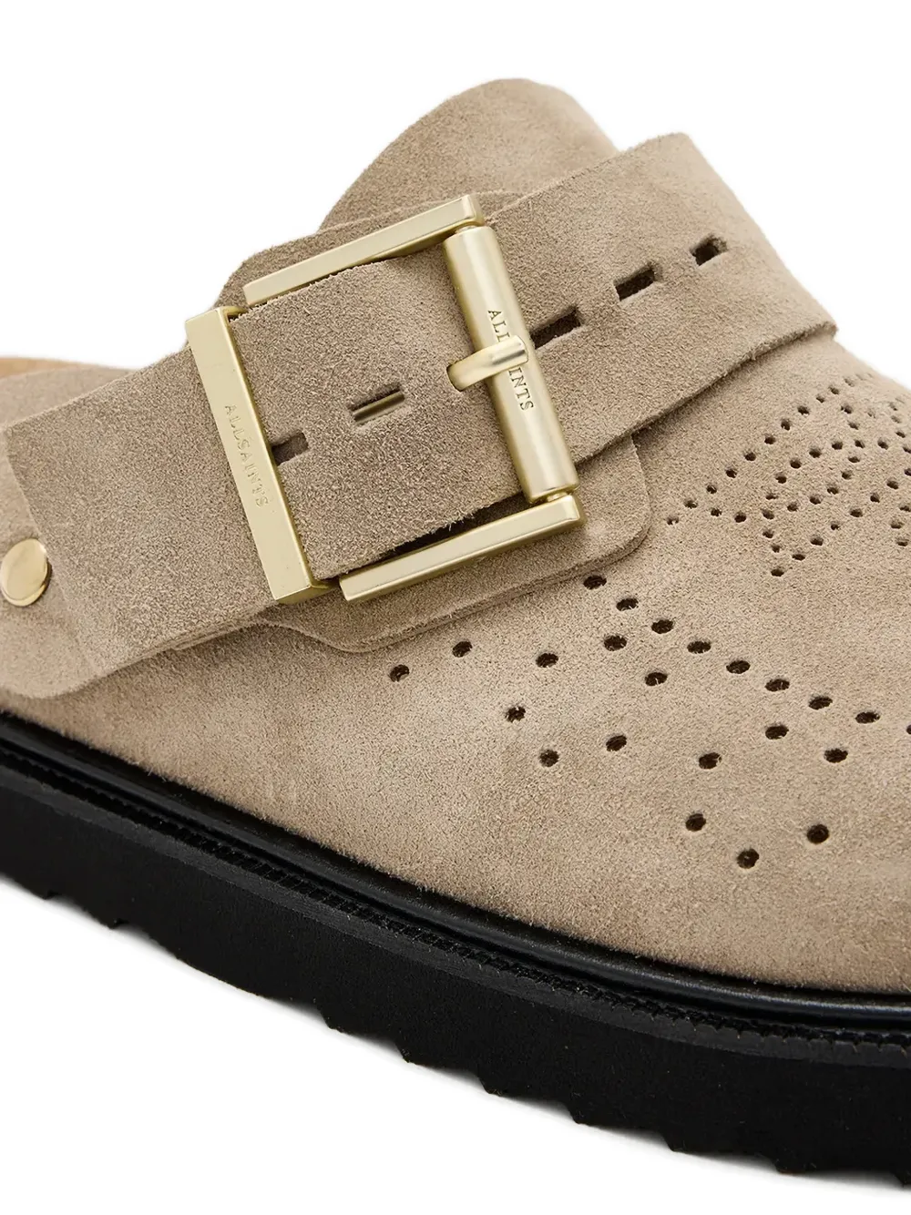 AllSaints buckle perforated-detail mule Beige