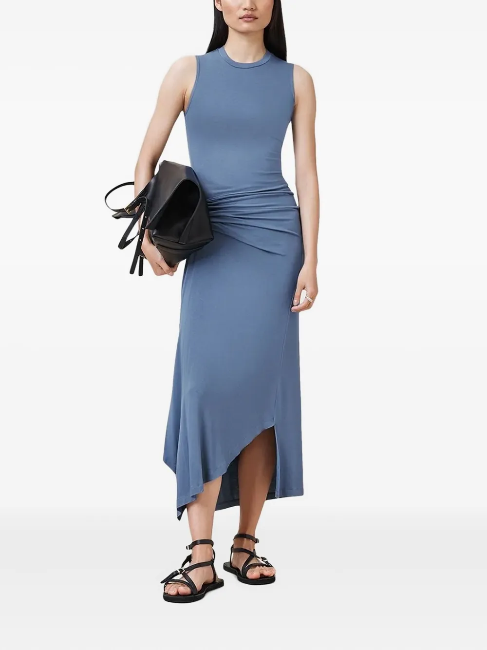 AllSaints Rivi draped asymmetric dress Blauw