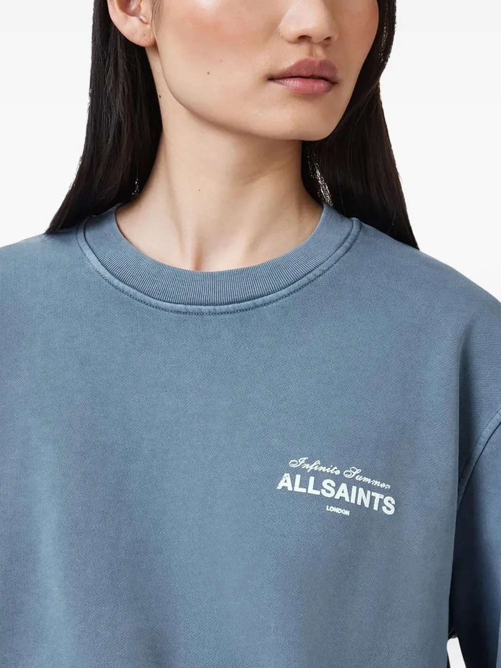 Allsaints Womens Abbey Stone Gr Etta Soleil Cotton-jersey Sweatshirt In Blue