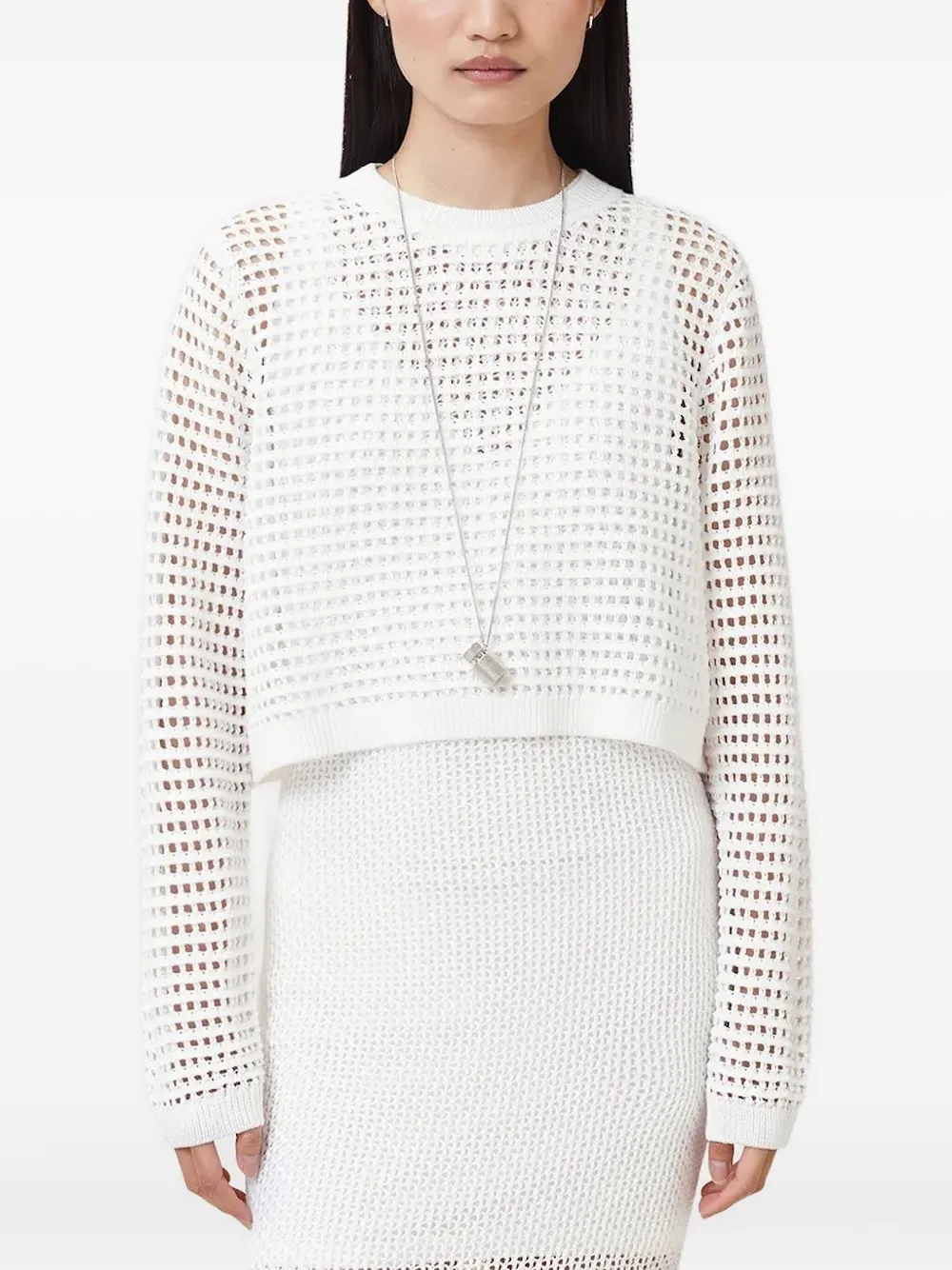 Allsaints Miro Mesh-knit Midi Dress In White