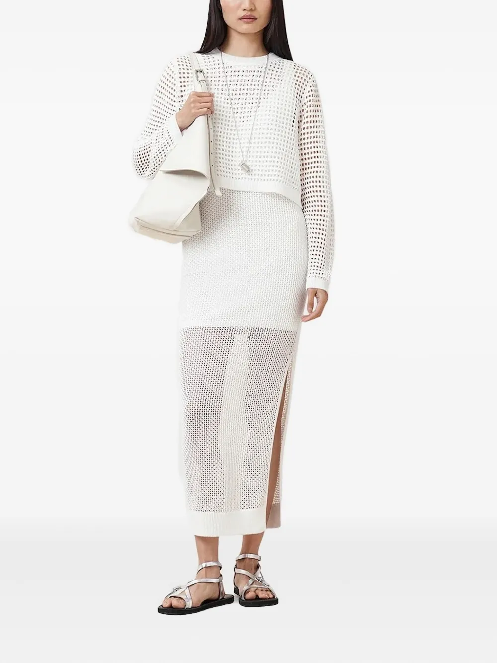AllSaints Miro midi-jurk met mesh Wit