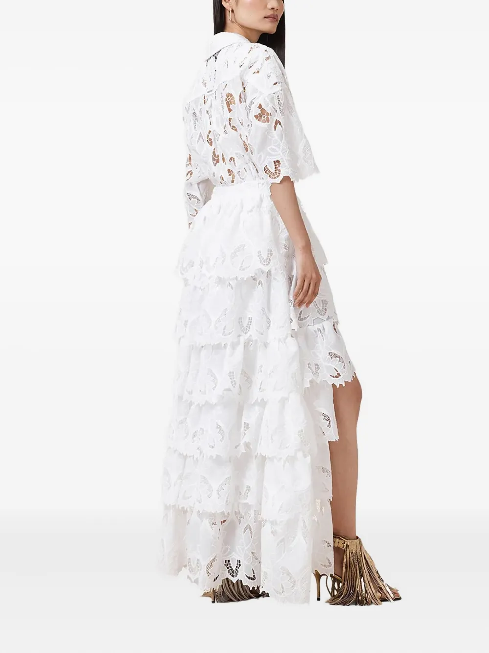Allsaints Womens Snow White Cavarly Ruffle-hem Lace Maxi Skirt In White