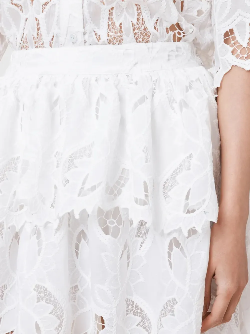 Allsaints Womens Snow White Cavarly Ruffle-hem Lace Maxi Skirt In White