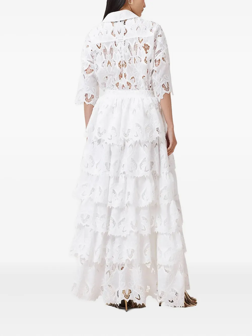 Allsaints Womens Snow White Cavarly Ruffle-hem Lace Maxi Skirt In White