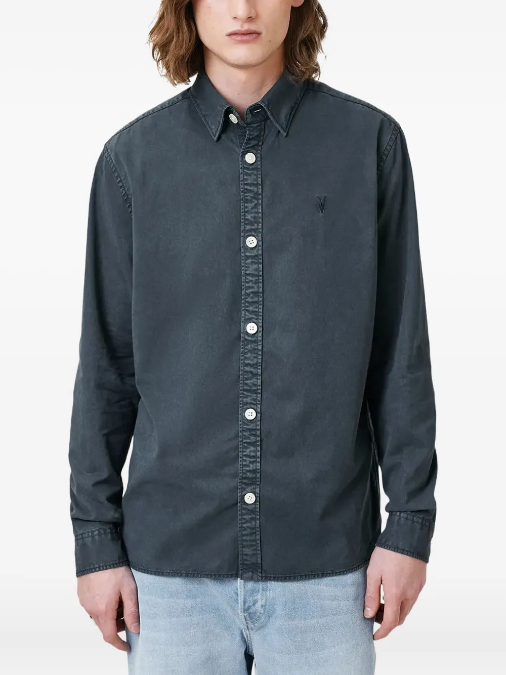 Allsaints Bodhi Relaxed Fit Button Front Shirt In Blue