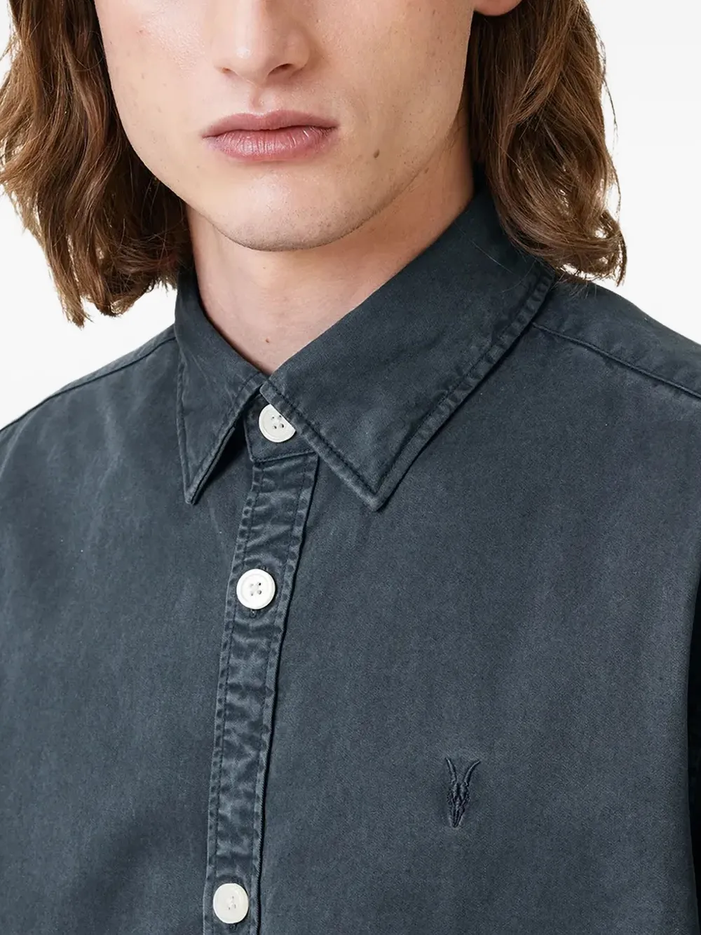 Allsaints Bodhi Relaxed Fit Button Front Shirt In Blue