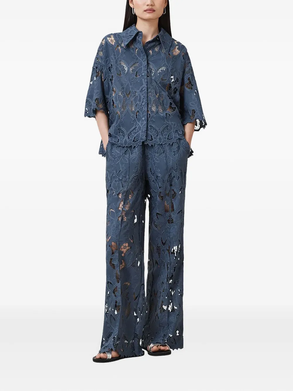 AllSaints Charli broek met bloemenkant Blauw