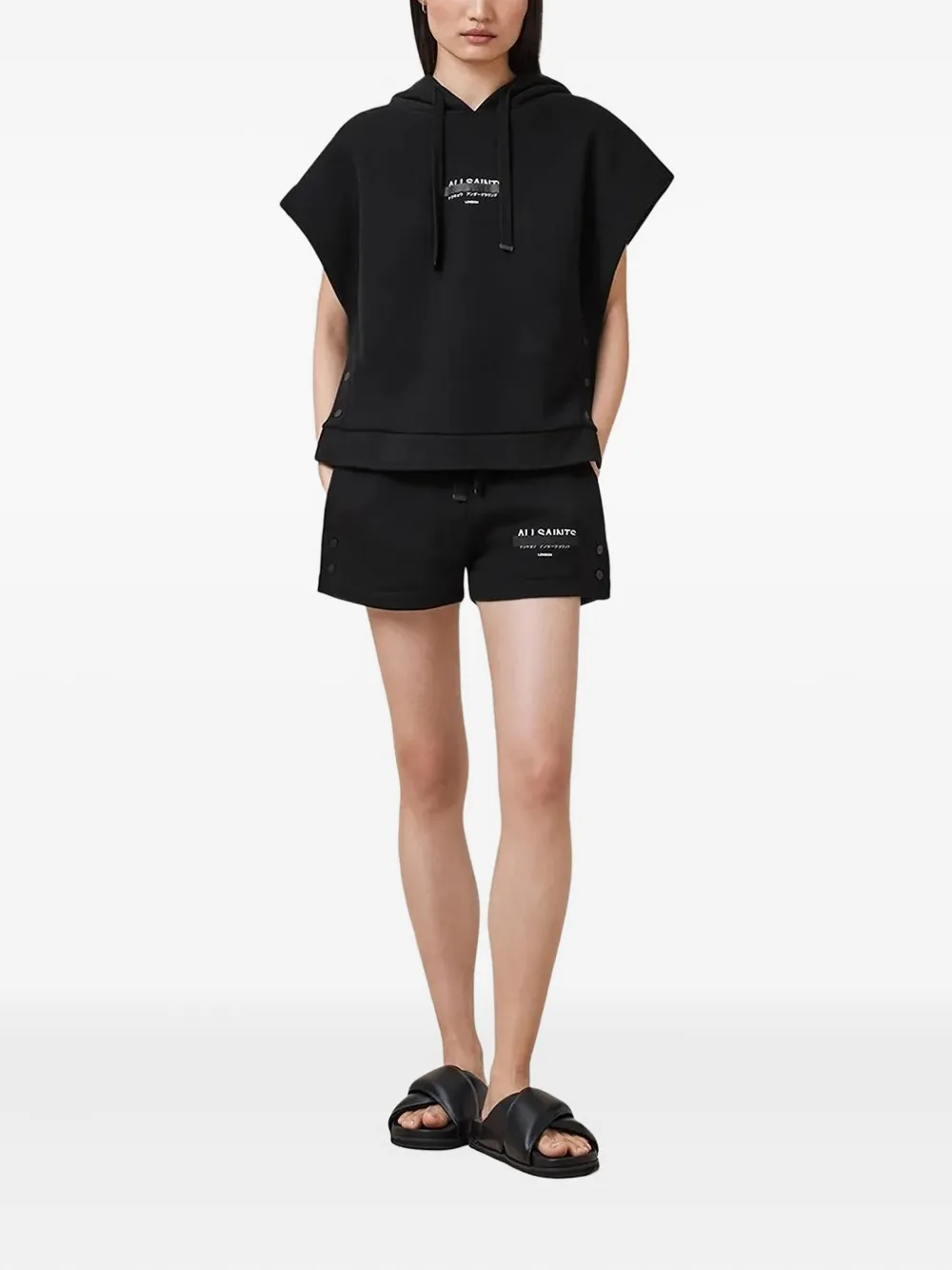 AllSaints Sorri Redact Logo hoodie - Zwart