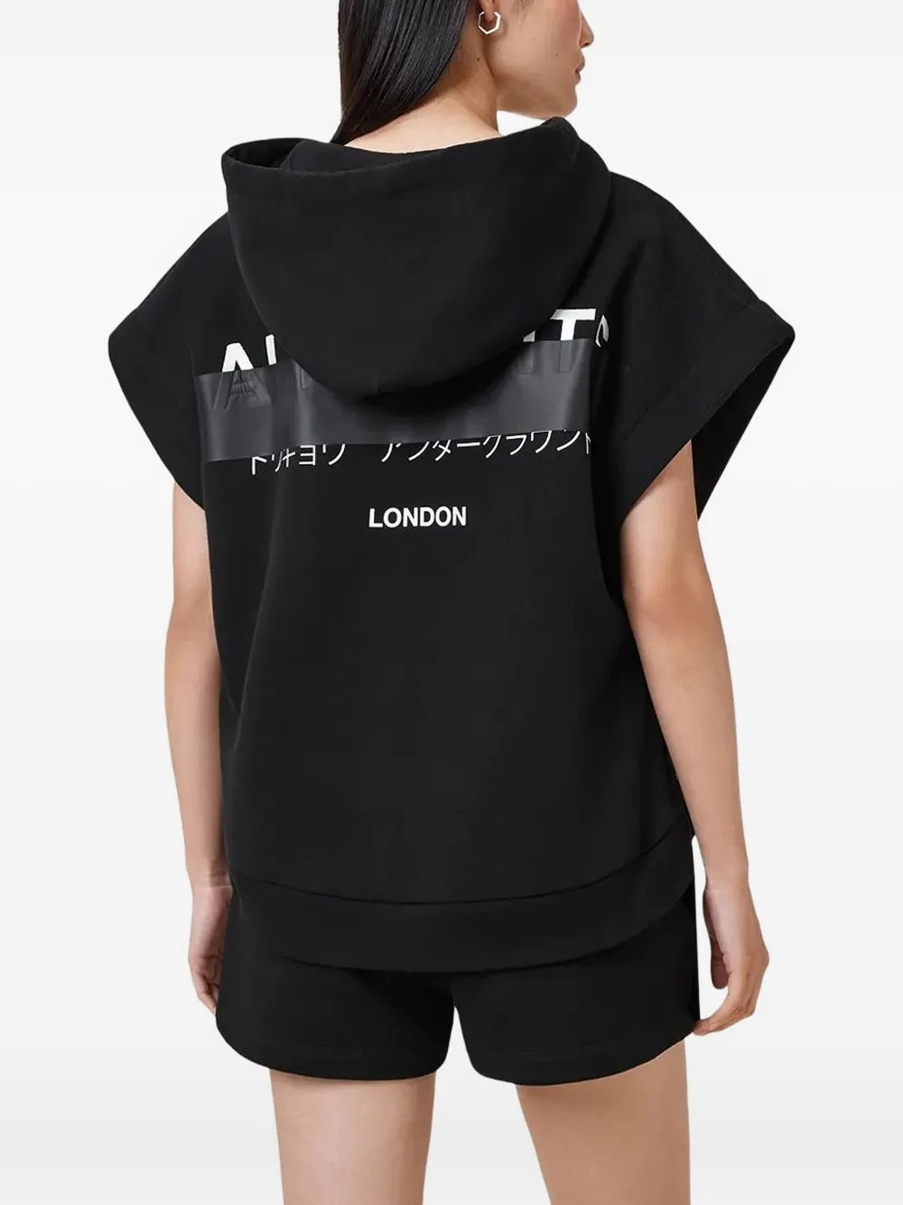 AllSaints Sorri Redact Logo hoodie Zwart