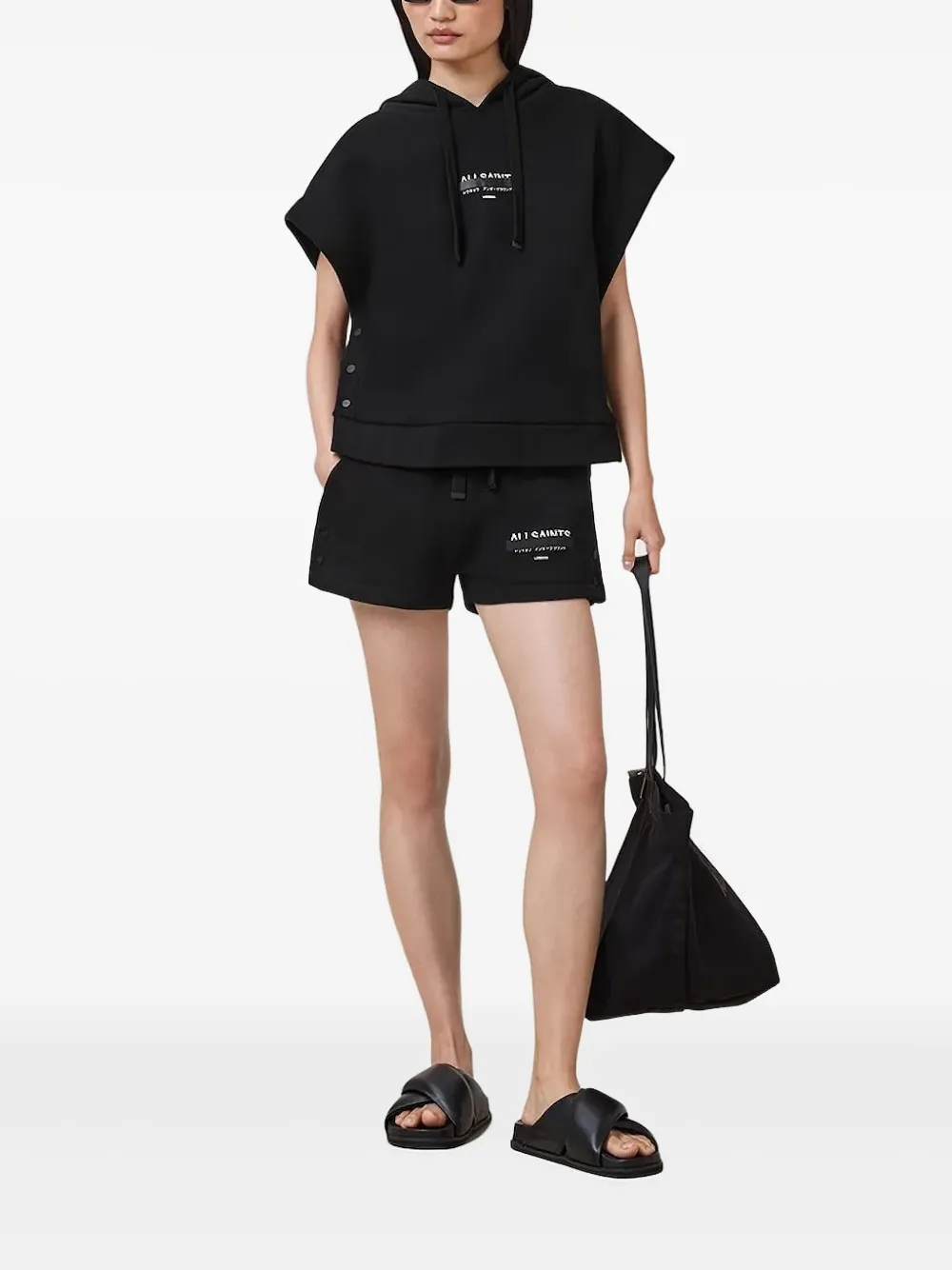 AllSaints Sorri Redact Logo hoodie Zwart