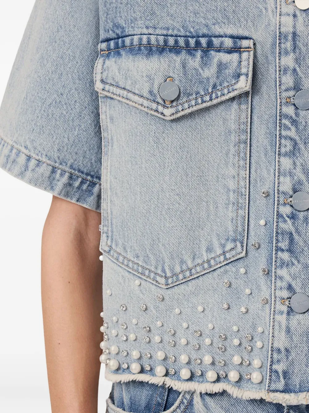 Allsaints Tove Embellished Short Sleeve Oversize Denim Button-up Shirt In Blue