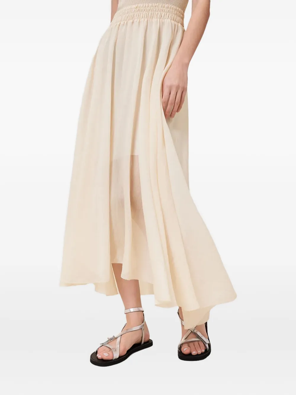 Allsaints Ribbed Knit Smocked-waist Dress In Neutral
